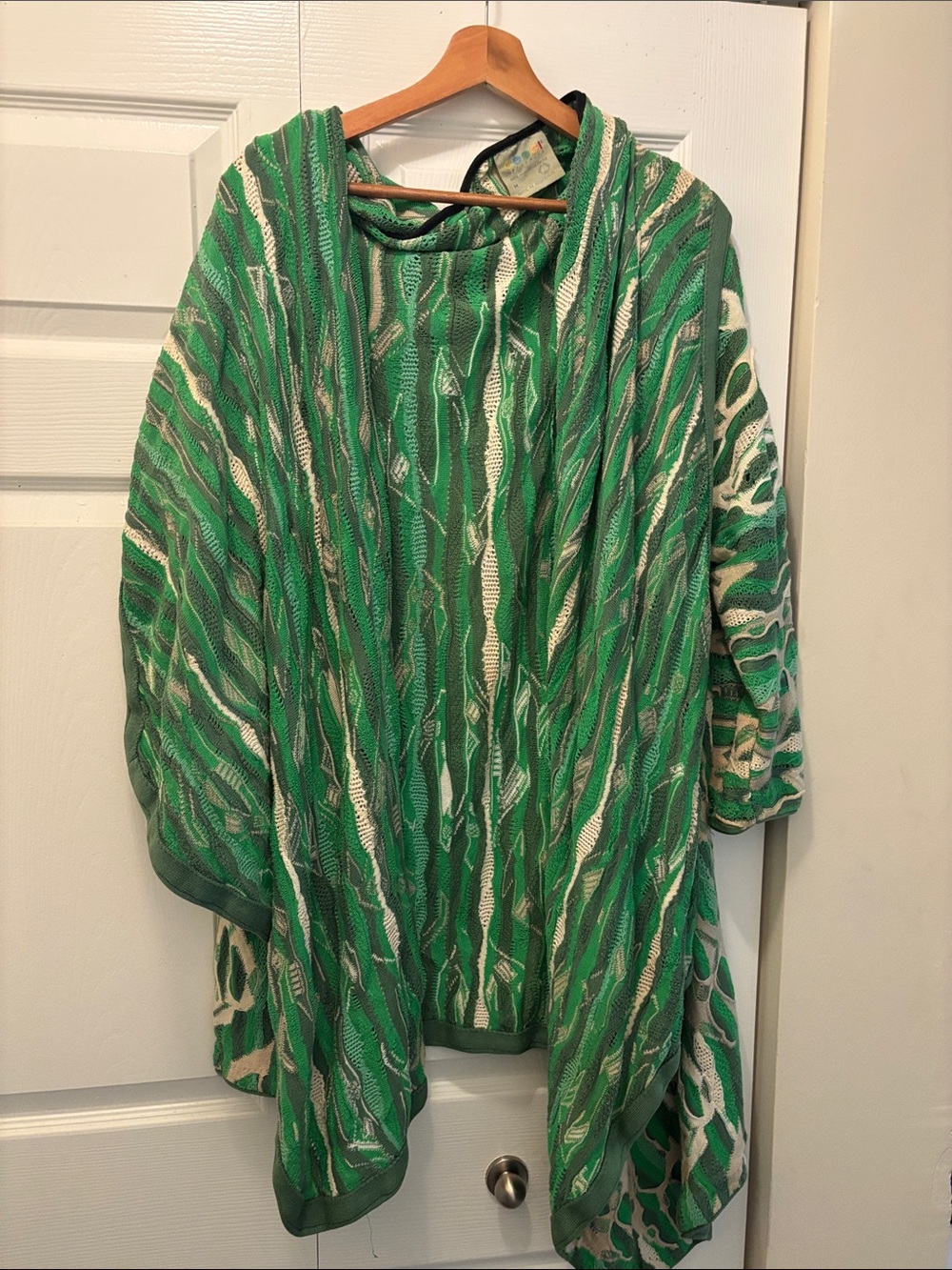 COOGI Green & Cream Patterned Knit Cape Cardigan Heavy Weight